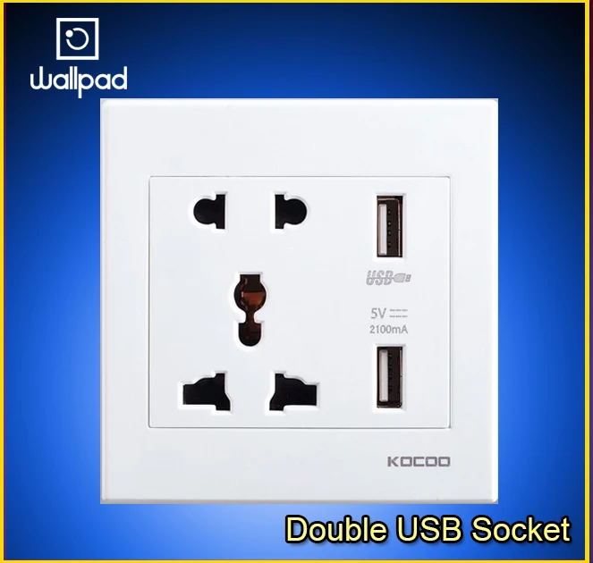 AU EU UK US PC White 110 250V Double USB Wall Socket Wall Socket 2 Port