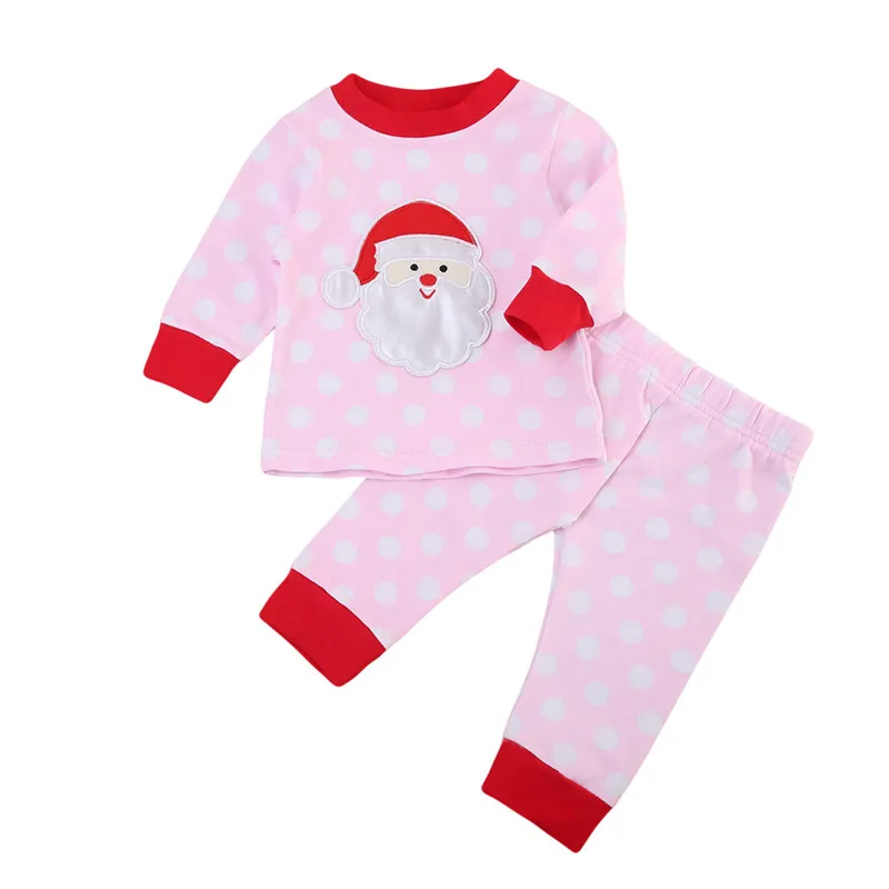 Милый Рождественский пижамный комплект для маленьких мальчиков и девочек, милый рисунок Санта Клаус, Детский Рождественский пижамный комплект в полоску для маленьких мальчиков и девочек, одежда для сна - Цвет: Розовый