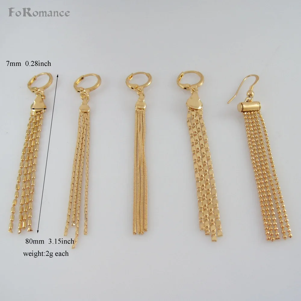 

MIN ORDER 10$ CAN MIX DESIGN// NEW 5 STYLES DANGLE EARRING WITH DIFFERNT THREAD STYLE TALL ABOUT 80MM 3.15" - YELLOW GOLD GP