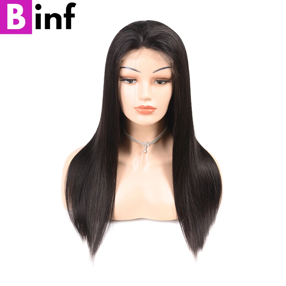 360 Lace Frontal Wig Brazilian Non-Remy Straight Human Hair Wigs Pre-Plucked Hairline With Baby Hair For Black Women  Color 1B