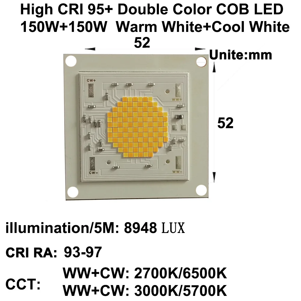 MARSWAL светодиодный с высоким CRI RA 95+ высокой плотностью мощности 150 Вт+ 150 Вт двухканальный CCT настраиваемый COB светодиодный теплый белый+ холодный белый DC38.5V 3.7A