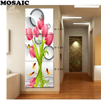 

5d diamond painting full drill square,Cross Stitch sale diamond Embroidery Triptych Tulips Mosaic Picture of Rhinestone pattern