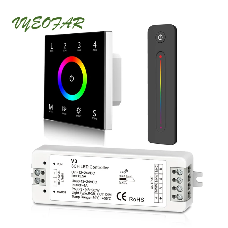 Светодиодная RGB лента управления ler 2 4 ГГц RF 220 В настенная сенсорная панель T134A * 3CH