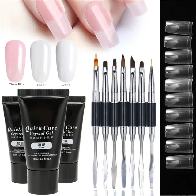 Acrylic French Nail Tool Kit 30ml Quick Building Uv Gel Hard Crystal Acrylic French Nail Tool Kit 30ml Quick Building Uv Gel Hard Crystal Jelly Nails Extension Tips