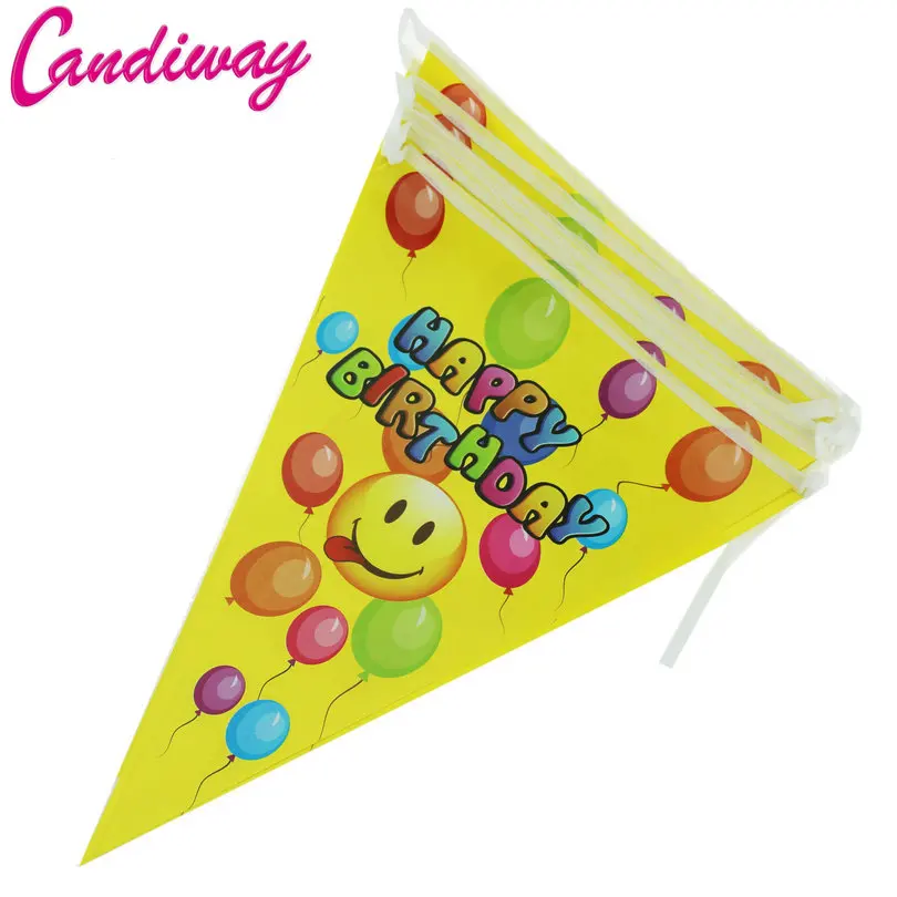 New yellow Smiley face Paper Flag Pennant Banner Happy Birthday Party Decoration Flags For Kids Baby Shower Favor Gift Supplies