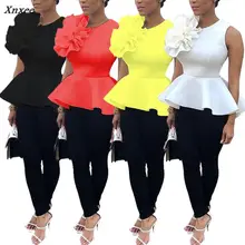 2018 Women Fashion Summer O-Neck Sleeveless Ruffles Flouncing Asymmetric Hem Slim Tops Blouse Xnxee plus size two tone asymmetric dip hem blouse