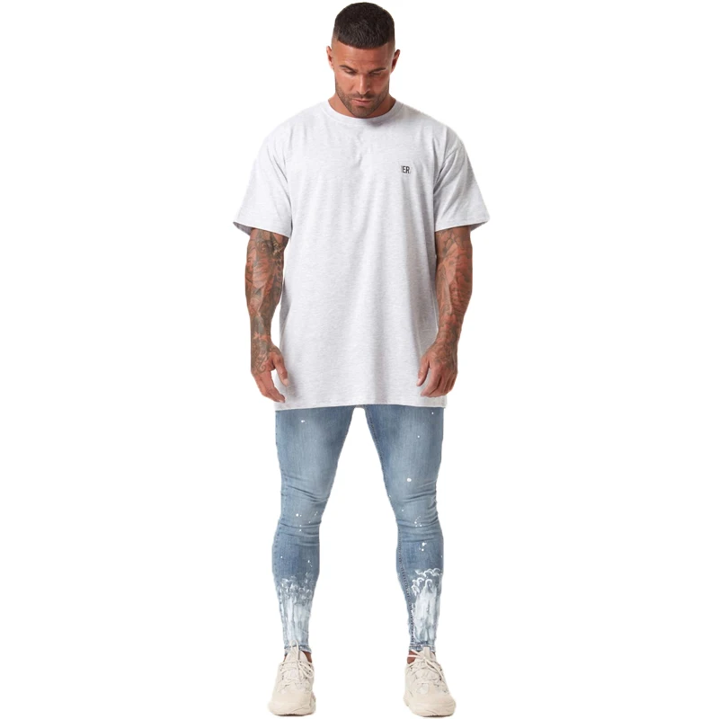 Gingtto Рваные джинсы для Для мужчин Тощий Slim Fit ботильоны плотно свет Вес супер