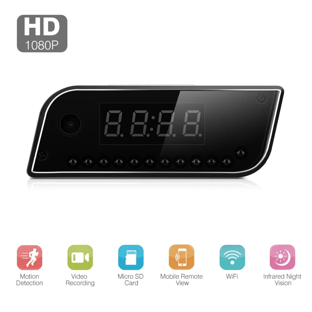 

FLOUREON 1080P Clock-type IP camera remote control Security camera battery SD card motion detection Night Vision