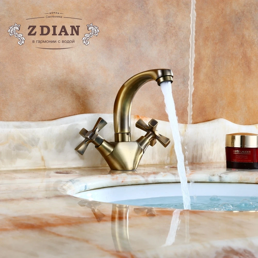 

Double Handle Solid Kitchen Mixer Cold and Hot flexible Kitchen Tap Single lever Hole Water Tap Antique Kitchen Faucet