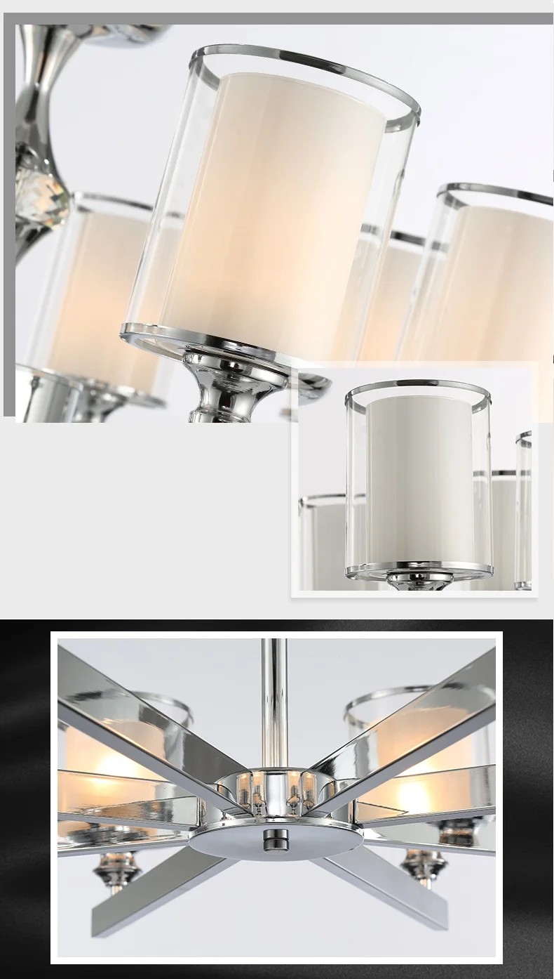 Современный светодиодный хромированный цвет металлические хрустальные люстры освещение кулон с двойными стеклянными абажурами светильник лампа для гостиной