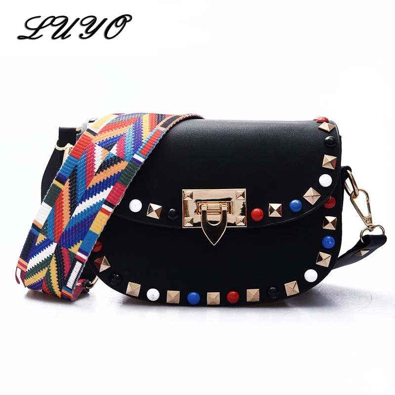 

2018 New Fashion Candy Color Leisure Luxury Handbags Women Messenger Bags Designer Vintage Leather Rivet Crossbody Bag Small