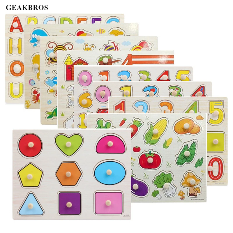 

Baby Toys Montessori Wooden Puzzle Hand Grab Board Set Educational Wooden Toy Cartoon Vehicle Marine Animal Puzzle Child Gift