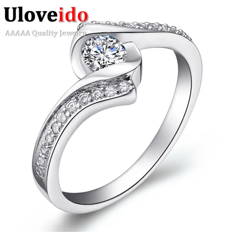 Uloveido Crystal Women's Ring CZ Diamond Jewelry Wedding Rings White Gold Plated Charming Jewellery Women Bijoux 49% Off J367
