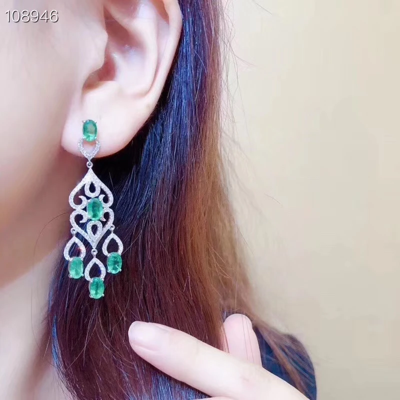 Серьги из серебра 925 пробы с натуральным изумрудом KJJEAXCMY|Серьги-подвески| |