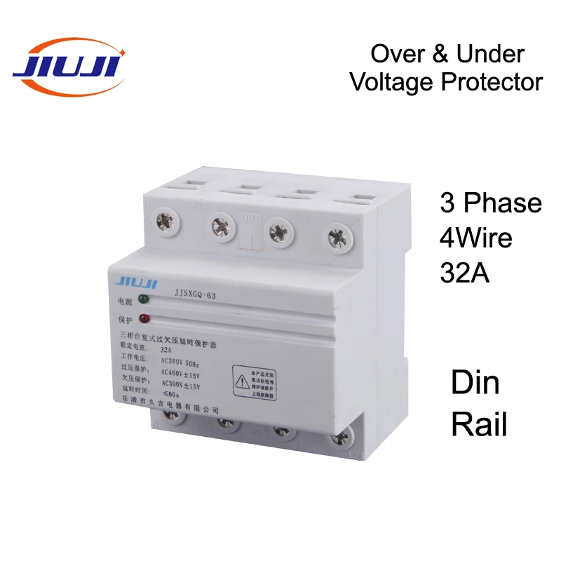 

32A 380V Three Phase Four Wire Din Rail Automatic Recovery Reconnect Over & Under Voltage Protective Divice Protector Relay