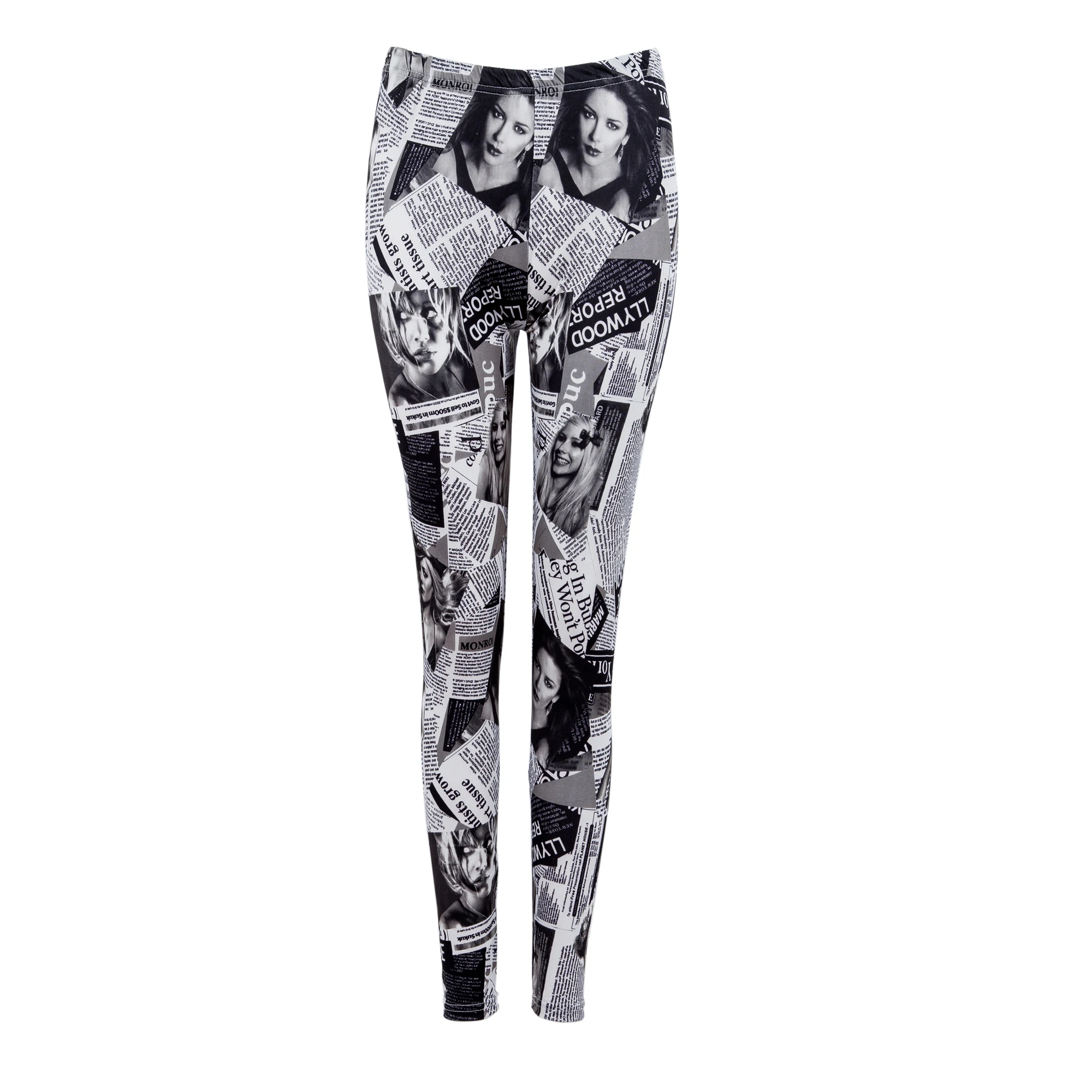 

Chic Womens Retro Black and White Magazine Newspaper Print Leggings Pants