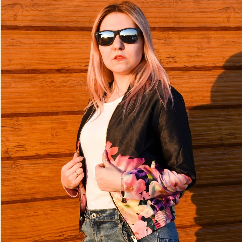 

Flower Bomber For Women Spring Autumn Light Female Jacket