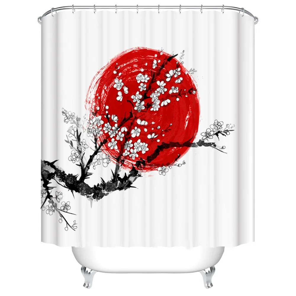 

Sakura in Blossom Plum Blossom Tree with Hill Japanese Plum Blossom Plum blossom and bird Bathroom Shower Curtain