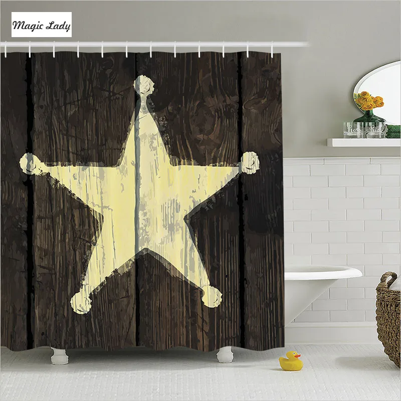 Shower Curtain Star Bathroom Accessories West Rustic Wooden Sheriff's