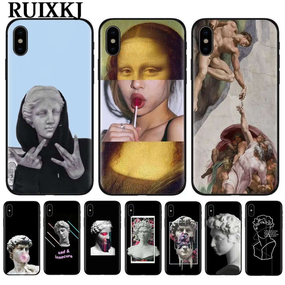 

For iphone X case Mona Lisa Art David lines soft silicone Phone Case cover For Apple iPhone 5 5S SE 6 6s 7 8 Plus XR XS Max case