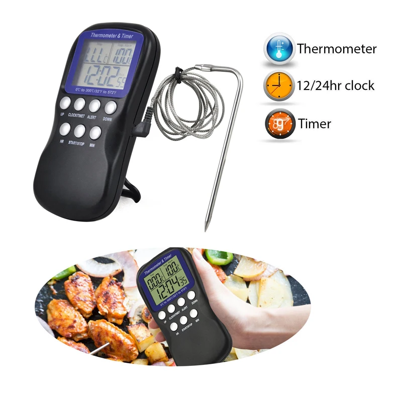 

Digital Food Probe Oven Thermometer Timer Temperature Sensor Cooking Baking Meat Kitchen Thermometer Meat Probe BBQ Tool