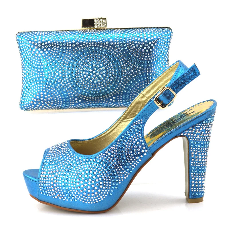 

Italian shoes and bag to match women 2018 wedding party sky blue shoe and bag set aso ebi african lace party shoes SB8239-4