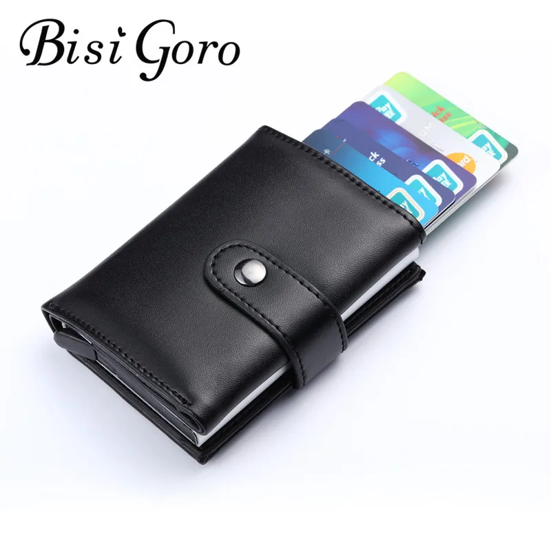 

BISI GORO 2019 Men And Women Genuine Leather Credit card Case Pocket Box Business ID Card Holder Cover Birthaday Gifts
