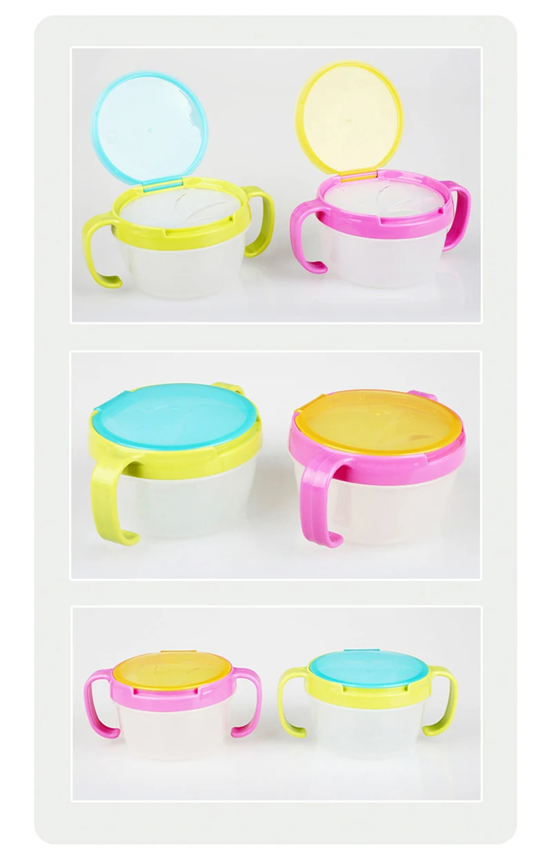 Colorful Baby 360 Rotate Spill-Proof Bowl Feeding Food Snack Dishes Tableware Container With Cover And Handle (10)