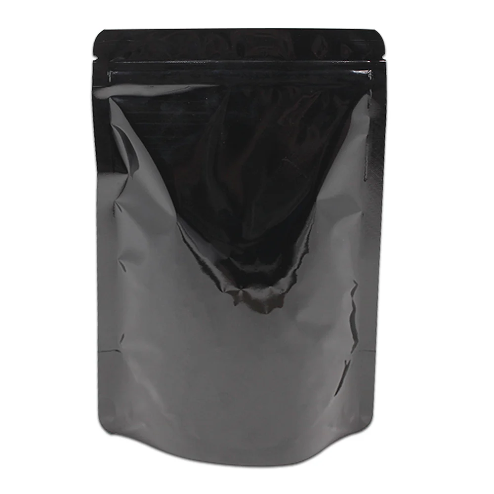 100 шт встать само герметичные Ziplock с пленкой "майлар" для пищевых продуктов мешки для шоколада орехи, конфеты посылка металла глянцевая пакеты из алюминиевой фольги сумка - Цвет: black