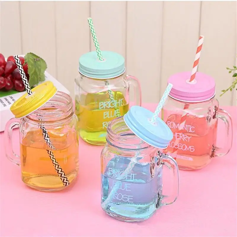 15 унций прозрачный фруктовый сок прохладный напиток стакан кружка Mason Jar бутылка для лимона с Крышкой соломенная Спортивная бутылка для воды