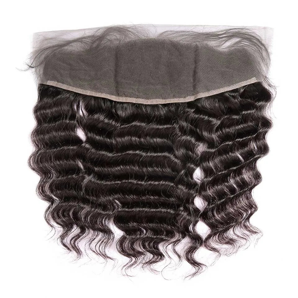 Prom Queen 13x4 Lace Frontal Brazilian Hair Loose Deep Wave #1B Pre plucked Frontal With Baby Hair 100% Human Remy Hair Closure