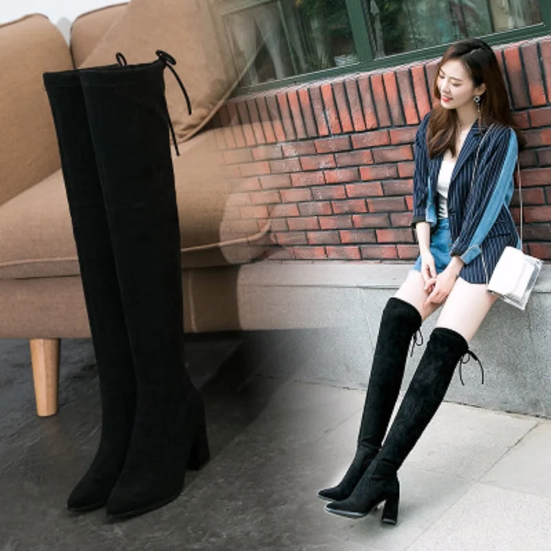

Over the knee boots female high heel sexy stovepipe stretch boots 2018 new autumn and winter pointed thick with long tube high b