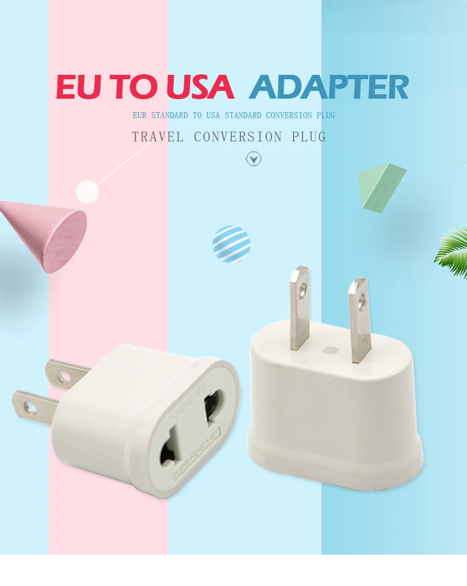 Universal EU To US Plug Euro Europe To USA Travel Wall AC Electrical Power Charger Outlet Adapter Converter 2 Socket Input Pin (1)