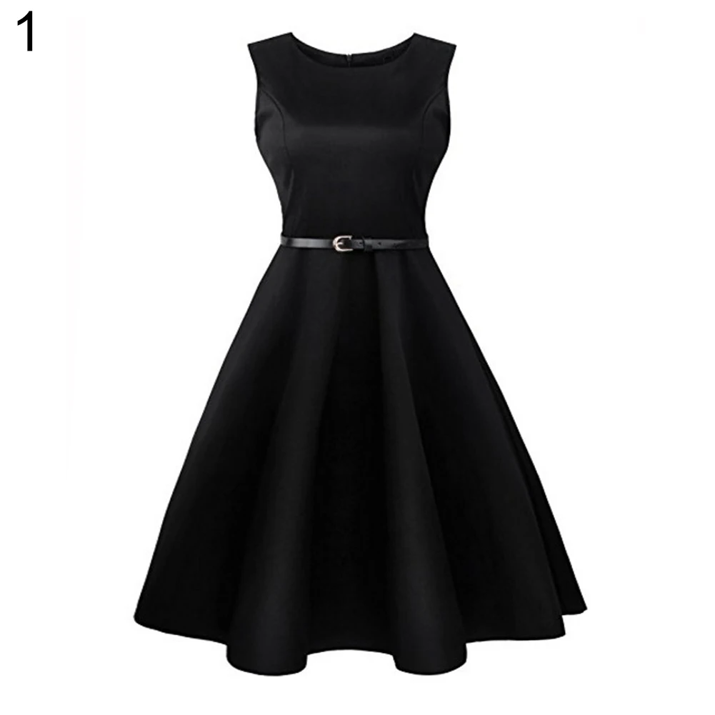 

Lady Vintage Sleeveless Summer Flower Print Soft Cotton Flared Dress with Belt