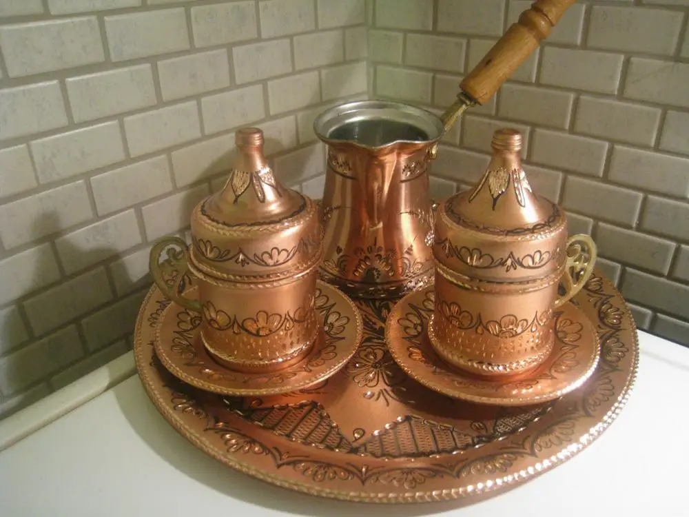 Полностью ручной работы Медь турецкий кофе и эспрессо Сервировочный набор: османский стиль-2 чашки