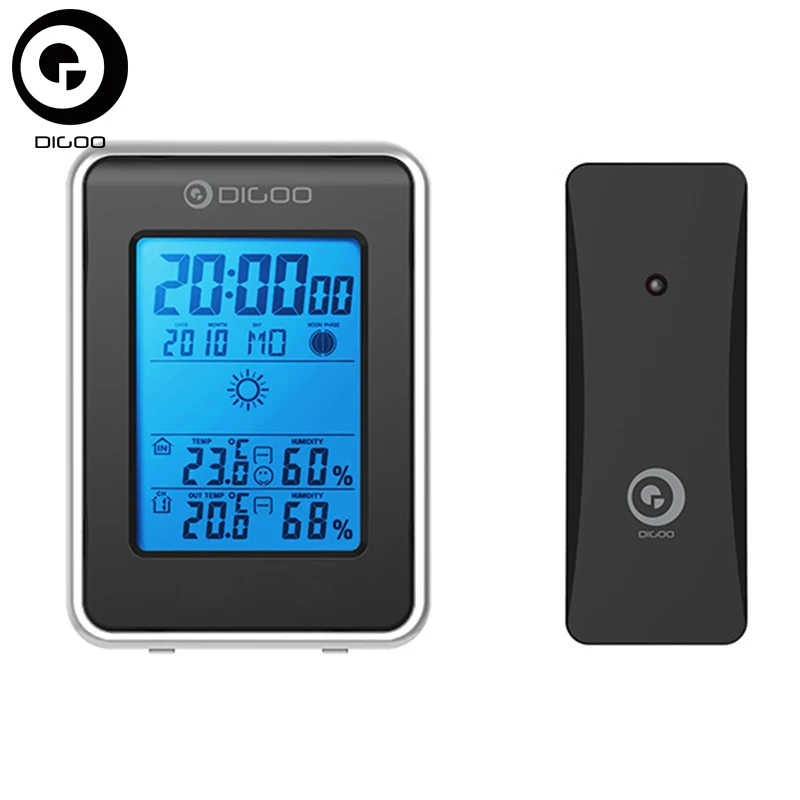 

Digoo DG-TH1981 Thermometer Hygrometer With Sensor Blue Backlit Weather Station Hygrometer Thermometer Outdoor Forecast Clock