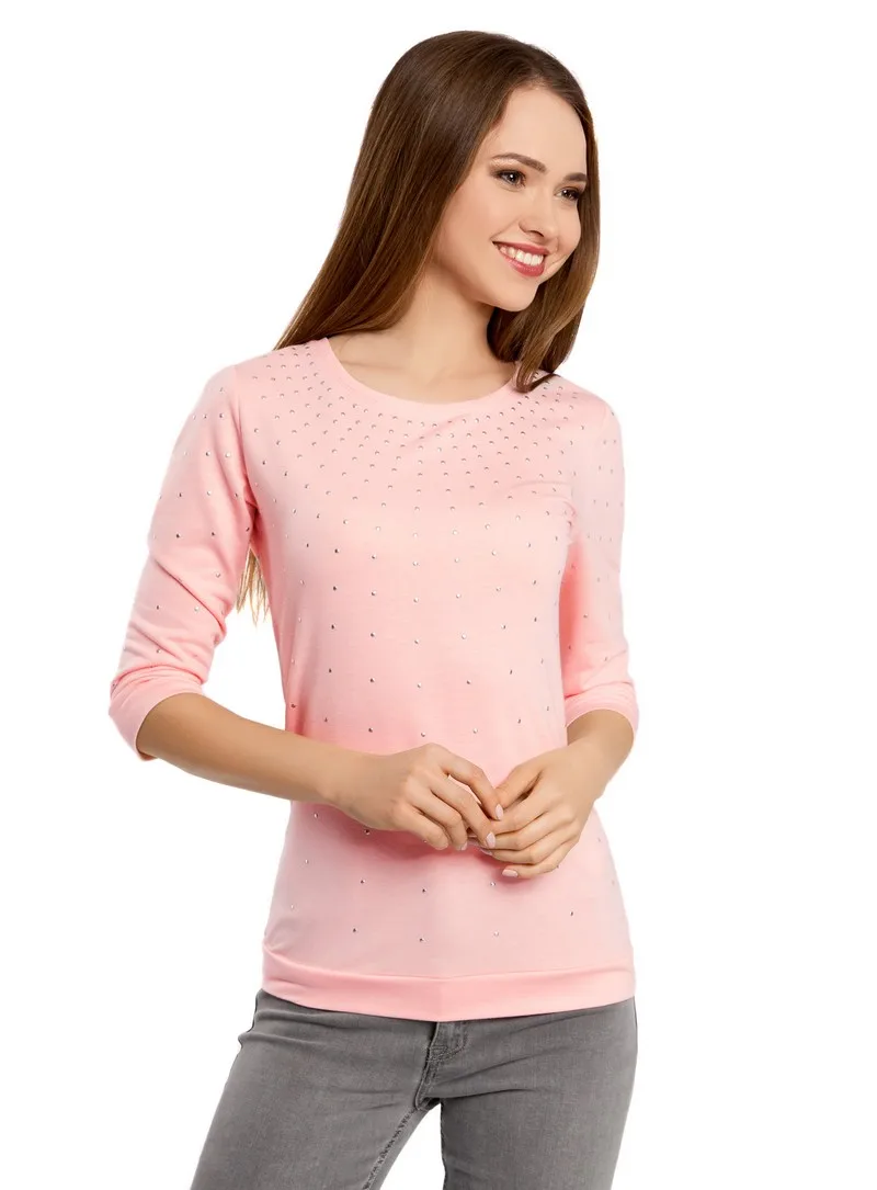 oodji Джемпер с металлическими стразами и рукавом 3/4 14801021 5 45493|sweater jumper|jumper sweaterpolyester