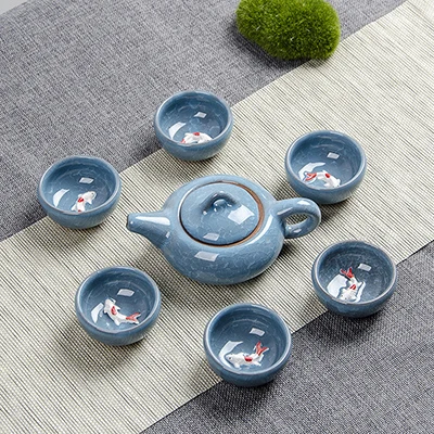 Трещины глазурь 3D Рыба чайный набор кунг-фу, несколько цветов керамические чайные наборы, чайные чашки, китайские Путешествия Чайный горшок, посуда для напитков кофе и чайные наборы - Цвет: 02