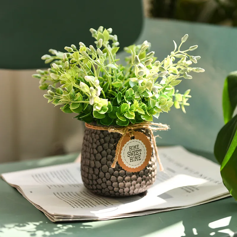 

Cement Flower Pot Nordic Green Small Bonsai Desktop Window Sill Green Simulation Potted TV Cabinet Home Decoration Accessories