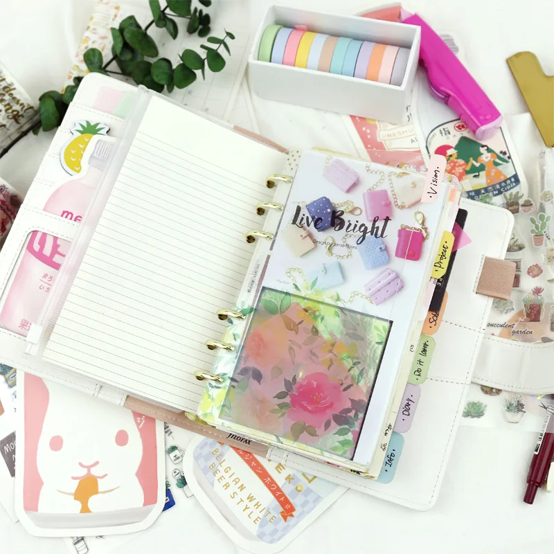 2018 New Arrive Yiwi Creative Golden Wave Point White A5 A6 DIY Planner 6 Loose Leaf Binder Notebook Stationery