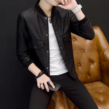 

New men's leather jacket, slim PU leather jacket, men's motorcycle coat, spring and autumn season