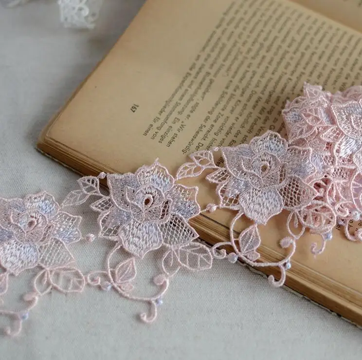 

2 Meters 6cm Width Light Shrimp Pink Polyester Lace Trim Lace Applique for Clothes Home Textiles Apparel Sewing Lace Fabric