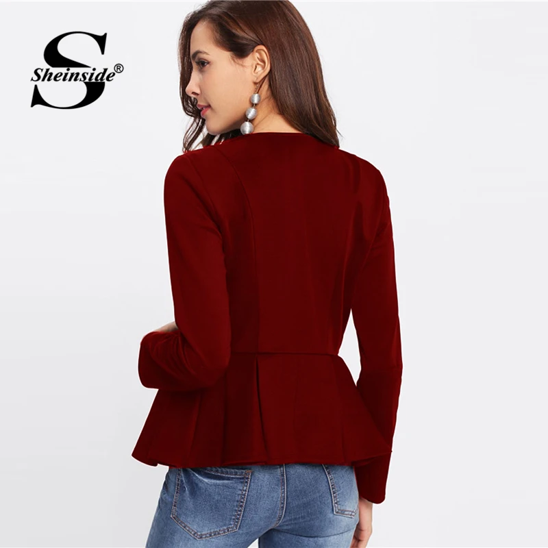 Sheinside Zip Up Box Pleated Peplum Autumn Jacket Women Ruffle Bolero Workwear 2018 Clothes Slim Outerwear Burgundy Womens Coats Sheinside Zip Up Box Pleated Peplum Autumn Jacket Women Ruffle Bolero Workwear 2018 Clothes Slim Outerwear Burgundy Womens Coats