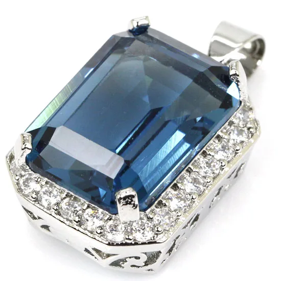 

Long Cross London Blue Topaz SheCrown Wedding 925 Silver Pendant 44x33mm