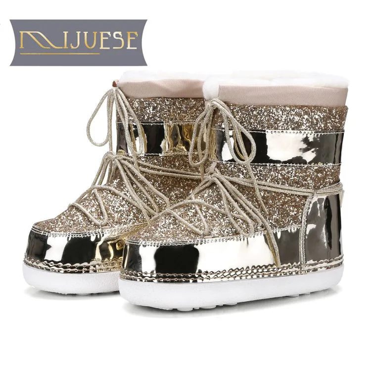 

MLJUESE 2018 women ankle boots lace up mixed colors platform boots winter warm wool ankle boots female snow boots size 33-40