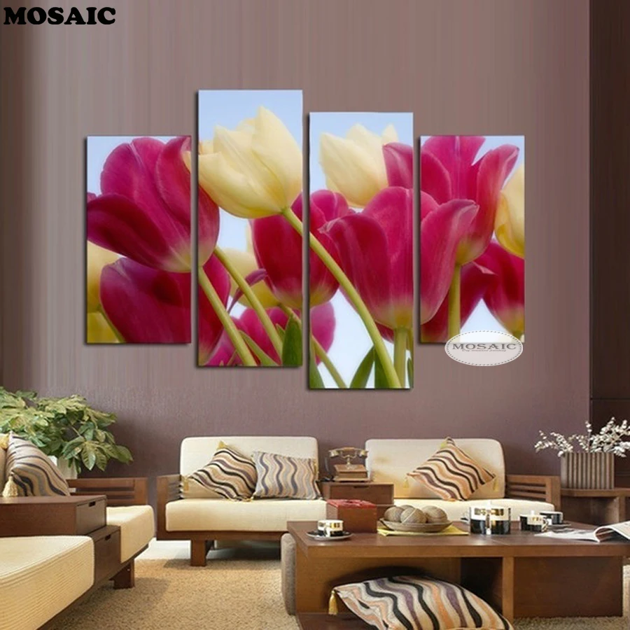 

4 pcs Diamond Painting Photos Custom Full Square Picture of Rhinestones Diamond Embroidery tulip flower home decor gift B16