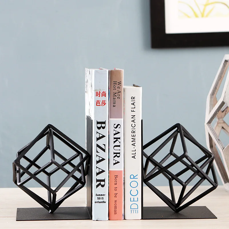 

Iron geometry bookend book stand for table decoration book shelf holder