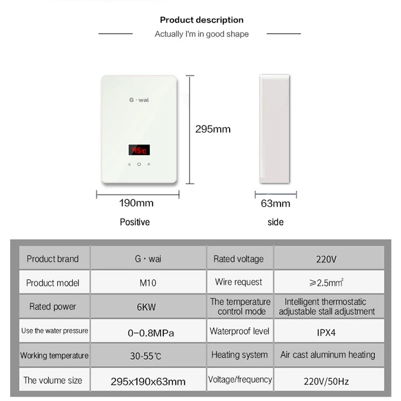 GWAI Touch Heater Frequency Conversion Instant Heating Aquecedor Kitchen Mutfak Bathroom Water Calentador 6000W High Power M12