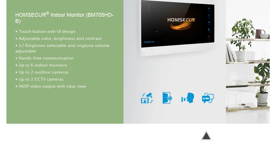 HOMSECUR 7 "видео и аудио Smart дверные звонки 1.3MP Электрический удар замок комплект входит (BC121HD-1S + BM705HD-B)