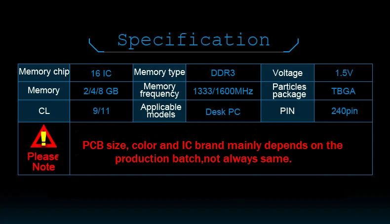 VEINEDA Memoria ram ddr3 2GB ddr3 1333MHZ ram For all Intel AMD Desktop ddr3 2gb 1600Mhz ram memory PC3-12800 240pin